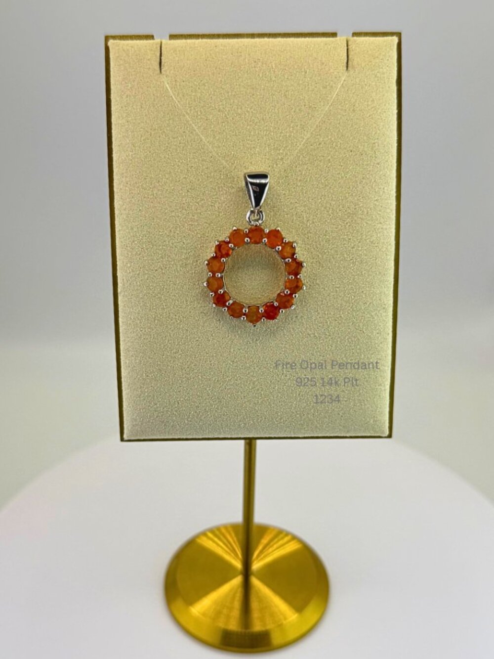 Natural Fire Opal Halo Pendant 925 Sterling Silver Platinum & 14K Gold Plated
